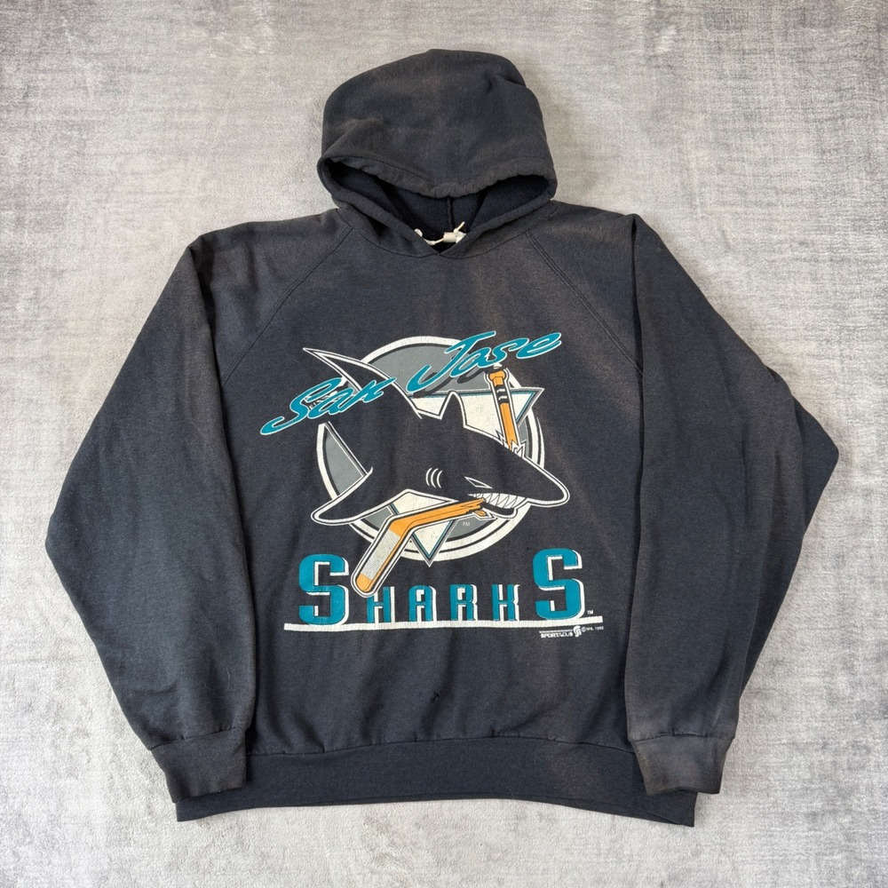 San Jose Sharks Sweatshirt Mens XL Black Vintage 1992 Hoodie NHL Distressed